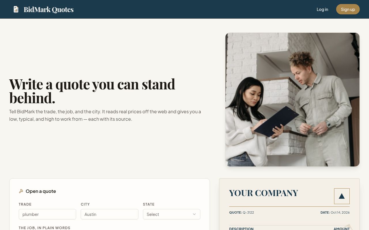 BidMark Quotes website