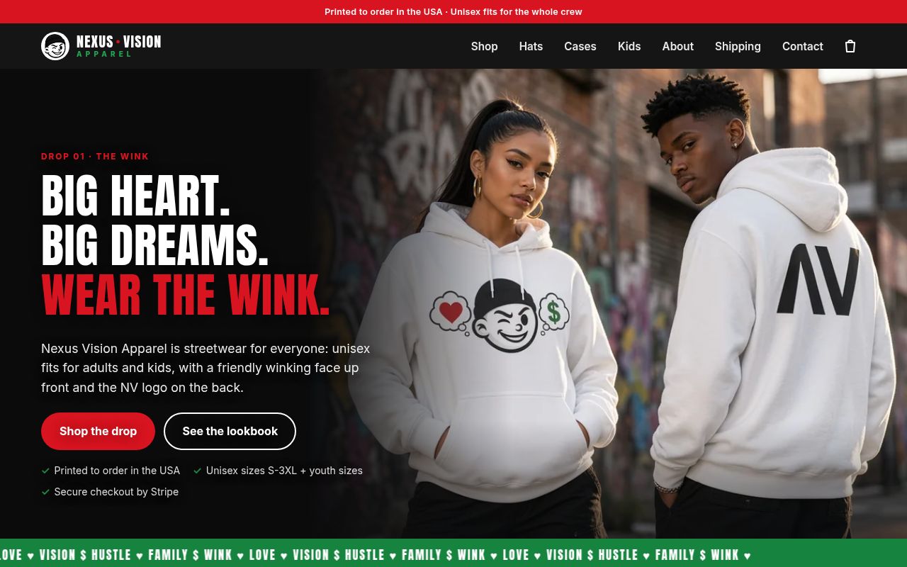 Nexus Vision Apparel website